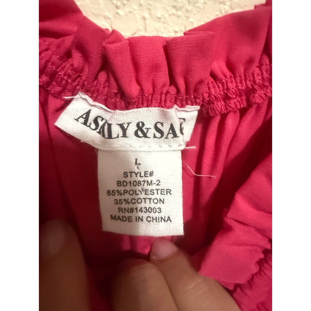 Ashley‎ & Sage Pink Eyelet Puff Sleeve Smocked Tiered Maxi Dress Womens L - Picture 3 of 11